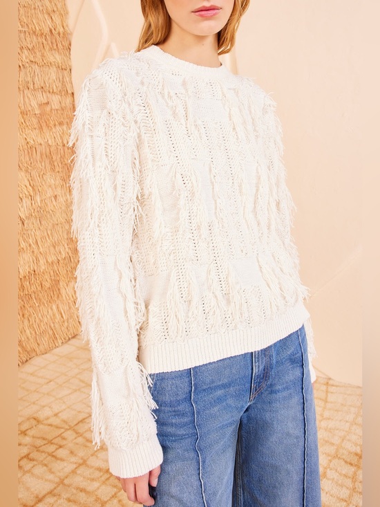 Ulla Johnson Sweaters - NWT Ulla Johnson Eliana Cream Pull Over Fringed Crewneck Sweater Small